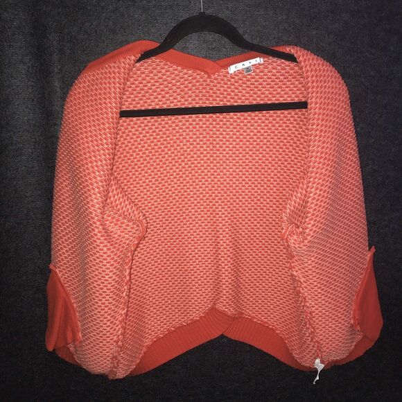 CAbi Cocoon Full-Zip Sweater Women's Medium Orange Geo Tight-Knit Dolman‎ Sleeve - Picture 6 of 9